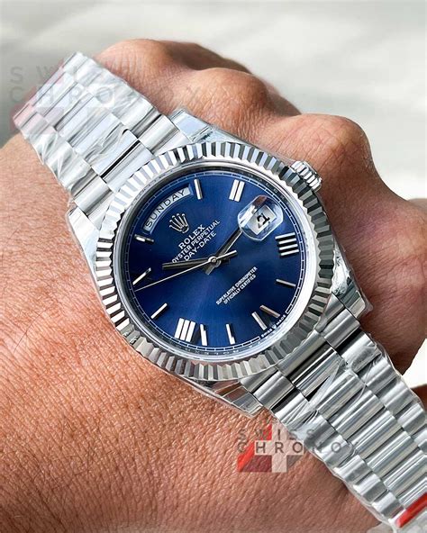 rolex day date blue dial price|rolex day date blue face.